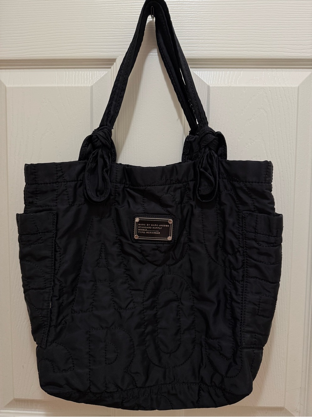 Marc by Marc Jacobs Black Quilted Nylon Tote with Knotted Straps